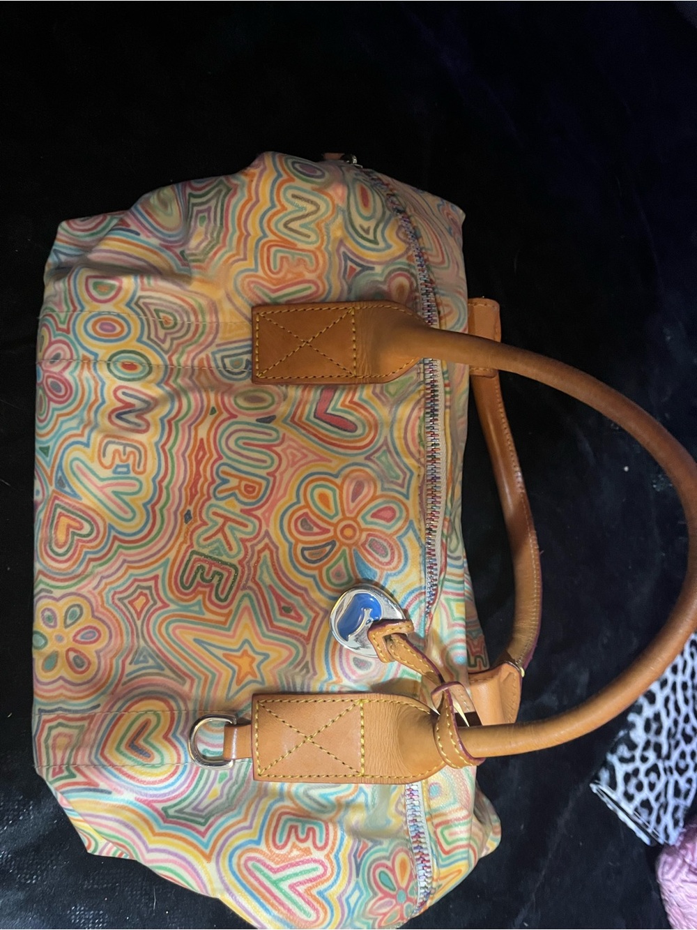Vintage Dooney & Bourke Rainbow Doodle Graffiti Mini Duffle Satchel Bag RARE
